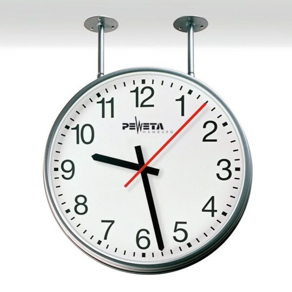 PEWETA 21.732.413 doppelseitige Außenuhr als Synchronuhr 230 V / 50 Hz, Ø 446 mm, Zifferblätter weiß, arabische Zahlen