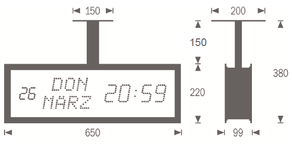Gorgy Timing LEDICA® ALPHA REVERSO 7.M doppelseitige Kalenderuhr Nebenuhr 24V Minutenimpuls