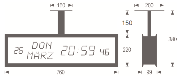 Gorgy Timing LEDICA® ALPHA REVERSO 7.M.S doppelseitige Kalenderuhr DCF77-Synchronisierung