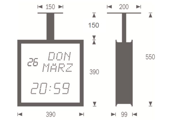 Gorgy Timing LEDICA® ALPHA QUADRAT REVERSO 7.M doppelseitige Kalenderuhr DCF77-Synchronisierung