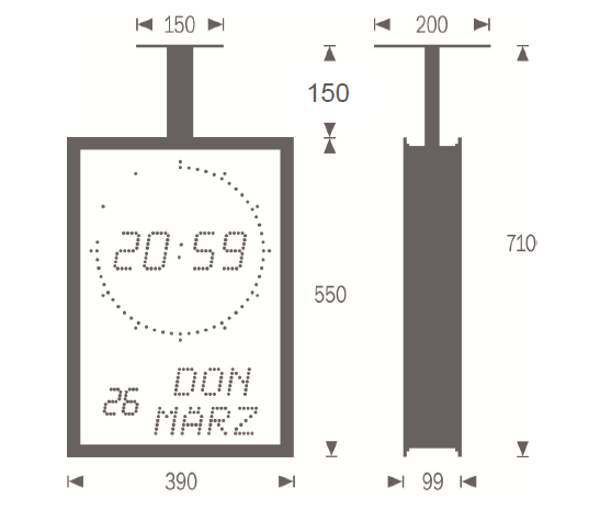 Gorgy Timing LEDICA® ALPHA REVERSO 7.60.M doppelseitige Kalenderuhr DCF77-Synchronisierung
